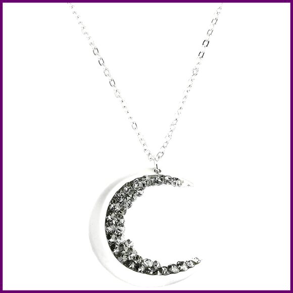 Silver Crescent Moon Necklace 17.5